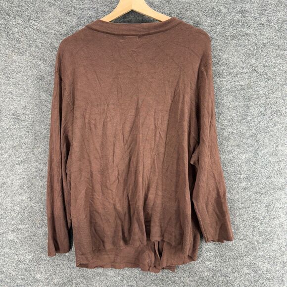 Worthington Cardigan Women 3X Plus Brown Button Up V-Neck Long Sleeve Rayon - Picture 2 of 6